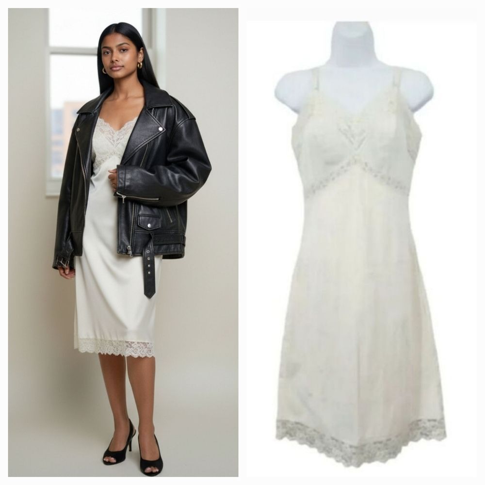 Vintage 60's Penneys Gaymode Ivory Woven Satin and Lace Slip Size 34 Avg/Small